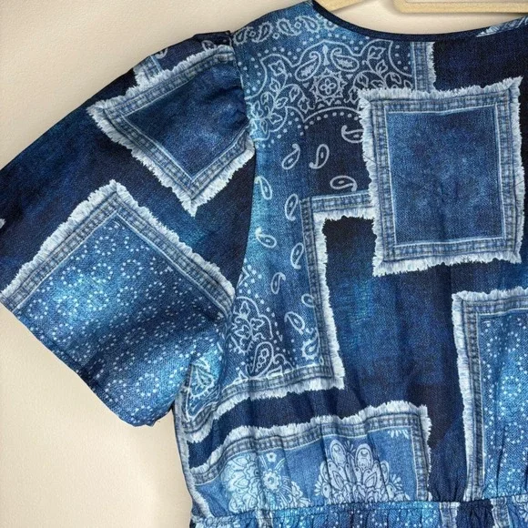 Anthro Maeve Somerset Maxi Dress XL Blue Bandana Cotton Smocked Waist NWT - Picture 10 of 13